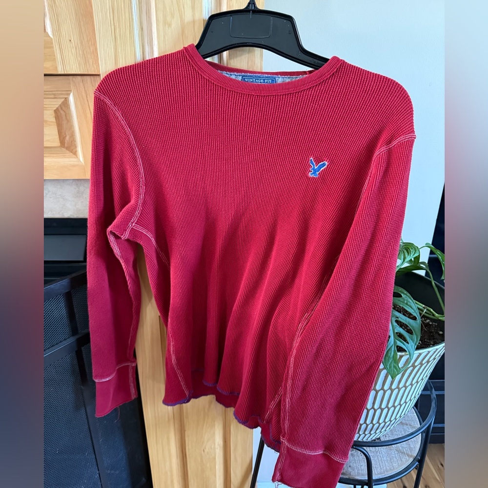 American Eagle Outfitters Red Thermal Long Sleeve Shirt